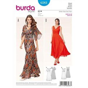 Burda Style 6583 Womens Dress Sewing Pattern Sizes 8-20 V-Neck Flared Skirt